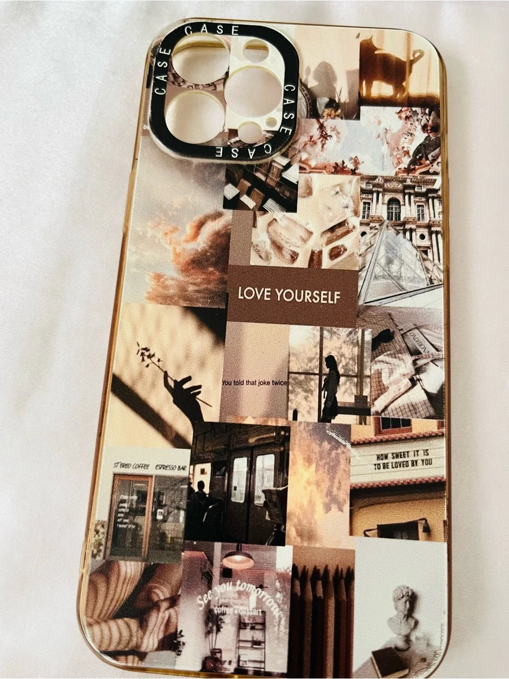Collage 'Love Yourself' Beige & Brown iPhone pro 12 case